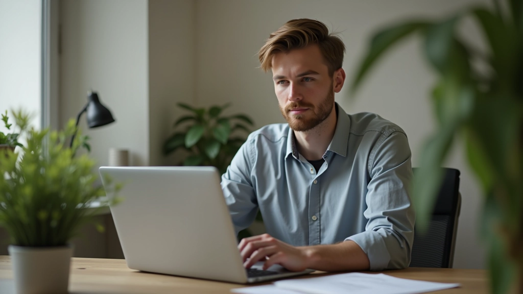 Designer arbeitet an minimalistischem Layout mit großzügigen Abständen zwischen Elementen